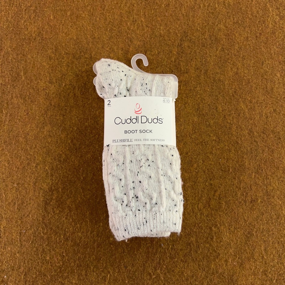 Cuddl Duds Womens 4-10 Egret White Plushfill 2-Pair Pack Boot Socks NWT
